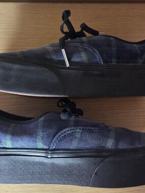 Vans Black and Navy Plaid Canvas Low-Top Sneakers